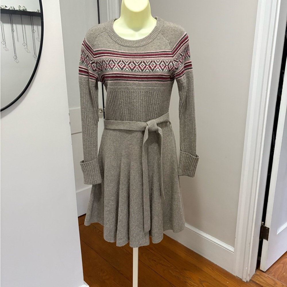 Moda International Beige and Burgundy Nordic Knit Sweater